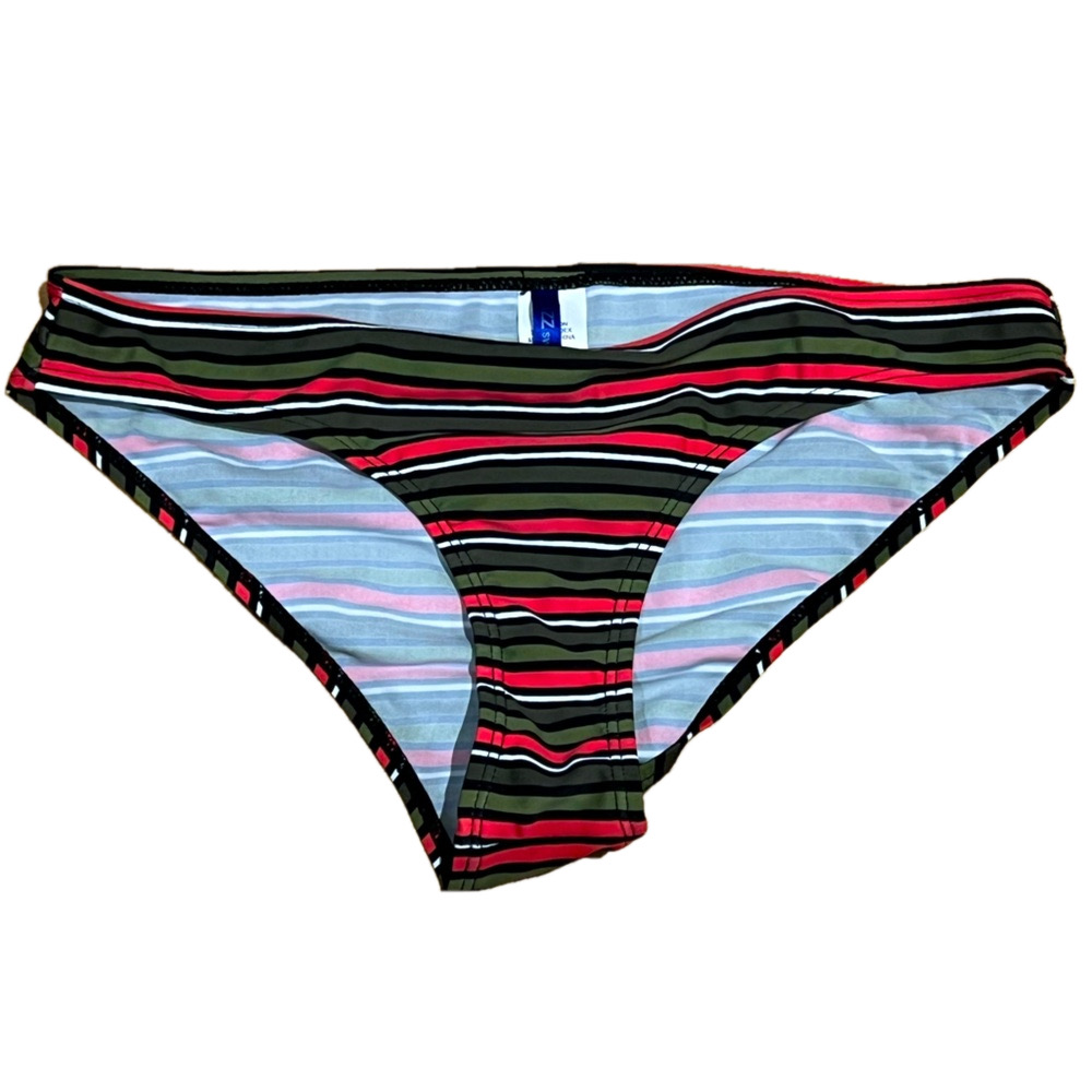 Buzz Swimwear Green Pink Striped Bikini Bottoms Large
